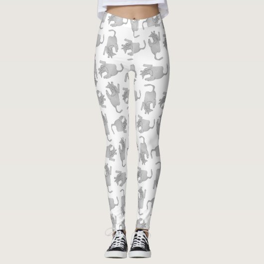 Hoge hoek uitzicht schetsmatig tekening kattenmoti leggings (Voorkant)