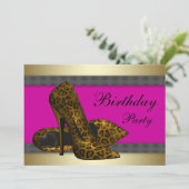 Hoge hoogte en Fuchsia Hot Pink Leopard Birthday Kaart (Staand voorkant)