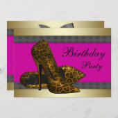 Hoge hoogte en Fuchsia Hot Pink Leopard Birthday Kaart (Voorkant / Achterkant)