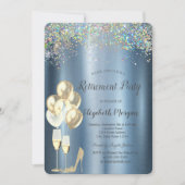 Hoge hoogte, kleurrijke Confetti Blue Retirement Kaart (Voorkant)