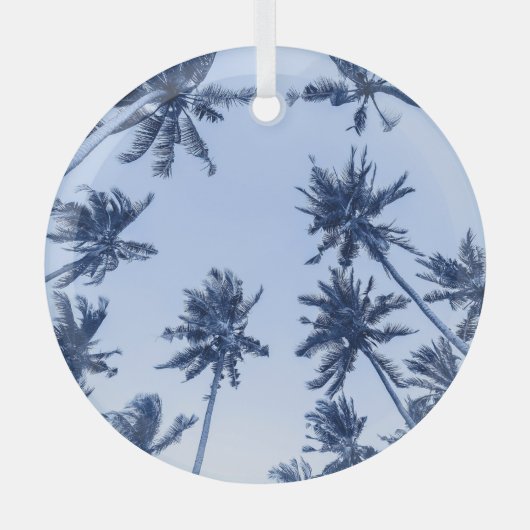 Hoge palmbomen, heldere blauwe lucht. glas ornament (Voorkant)