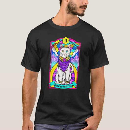 Hoge Priesteres Kat Arcana Tarot Kaart Mystiek T-shirt (Voorkant)