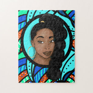 Hoge Puff Ponytail, Natuurlijke Schoonheid, Blauw Legpuzzel