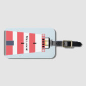 Hoge rode en witte vuurtoren gepersonaliseerd bagagelabel (Voorkant (horizontaal))