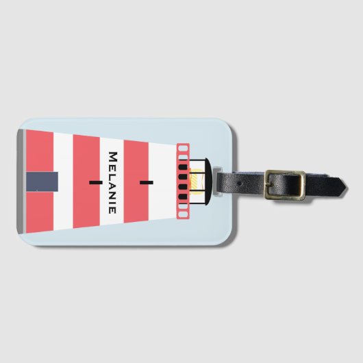 Hoge rode en witte vuurtoren gepersonaliseerd bagagelabel (Voorkant (horizontaal))