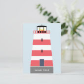 Hoge rode en witte vuurtoren gepersonaliseerd feestdagenkaart (Staand voorkant)