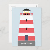 Hoge rode en witte vuurtoren gepersonaliseerd feestdagenkaart (Voorkant / Achterkant)