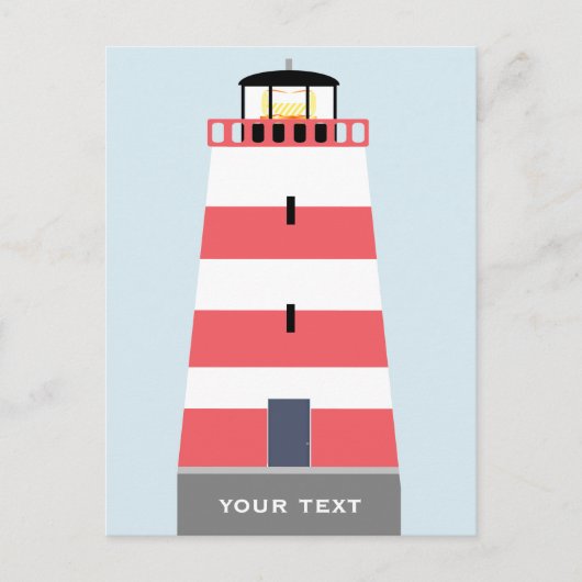 Hoge rode en witte vuurtoren gepersonaliseerd feestdagenkaart (Voorkant)