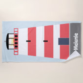Hoge rode en witte vuurtoren gepersonaliseerd strandlaken (Voorkant)