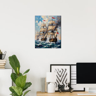 Hoge schepen op een woeste zee poster