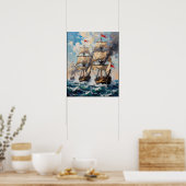 Hoge schepen op een woeste zee poster (Keuken)