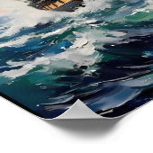 Hoge schepen op een woeste zee poster (Hoek)