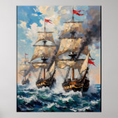 Hoge schepen op een woeste zee poster (Voorkant)