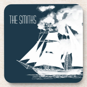 Hoge Schip & Wolken Nautical Bier Onderzetter