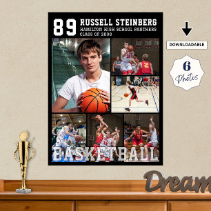 Hoge school basketbal seniorenavond foto collage poster