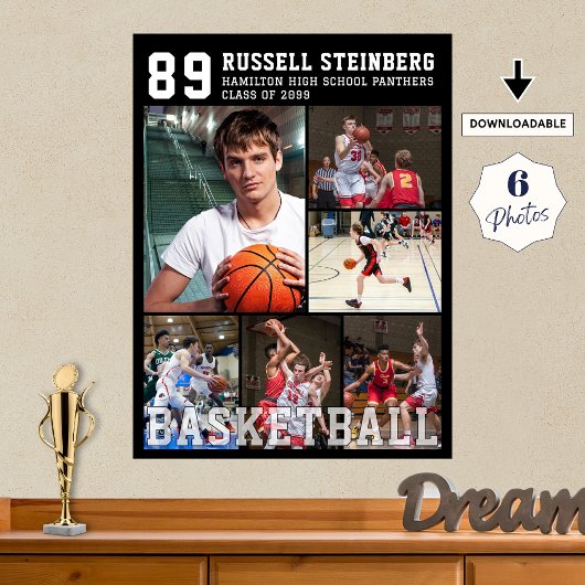 Hoge school basketbal seniorenavond foto collage poster
