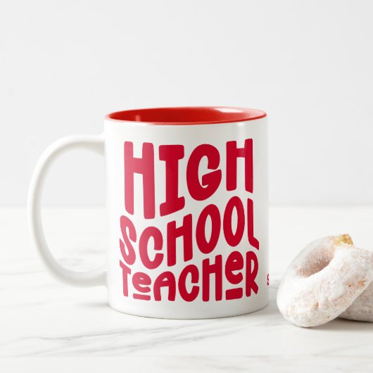 Hoge School Leraar Rood Tekst Tweekleurige Koffiemok (Met donut)