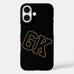 Hoge School Zwart Goud Varsity Monogram Initiaal iPhone 16 Hoesje