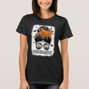Hoge schoolsecretaris Messy Bun Spooky Bat Oranje T-shirt