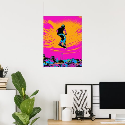 Hoge scooterrijder - stunt scooter poster (Thuiskantoor)