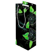 Hoge skinny geschenktas in zwart en Blauwgroen Wijn Cadeautas (Achterkant Gekanteld)