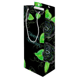 Hoge skinny geschenktas in zwart en Blauwgroen Wijn Cadeautas