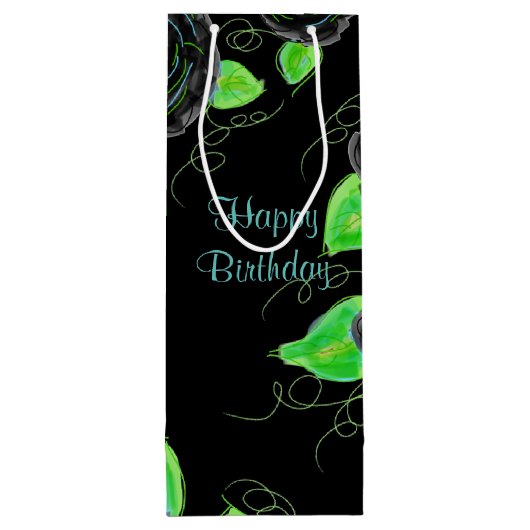 Hoge skinny geschenktas in zwart en Blauwgroen Wijn Cadeautas (Achterkant)