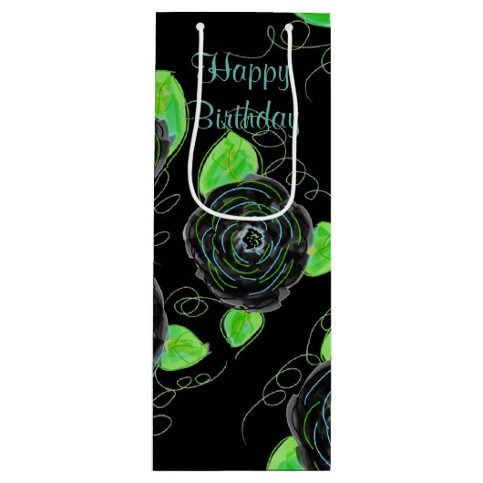 Hoge skinny geschenktas in zwart en Blauwgroen Wijn Cadeautas (Voorkant)