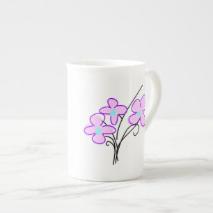 Hoge slanke bone china delicate roze boeket theemo porselein kop