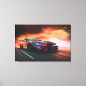 Hoge-snelheid drift auto digitale neon zonsonderga canvas afdruk (Voorkant)