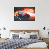 Hoge-snelheid drift auto digitale neon zonsonderga canvas afdruk (Insitu (Slaapkamer))