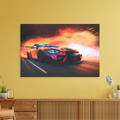 Hoge-snelheid drift auto digitale neon zonsonderga canvas afdruk (Insitu (Woonkamer))