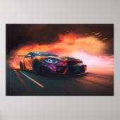 Hoge-snelheid drift auto digitale neon zonsonderga poster (Voorkant)