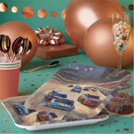 Hoge snelheid kleurrijke Twilight Racing Scene Papieren Bordje