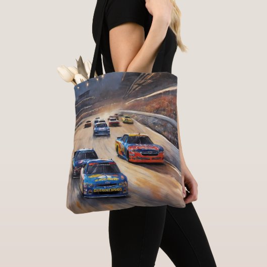 Hoge snelheid kleurrijke Twilight Racing Scene Tote Bag (Dichtbij)