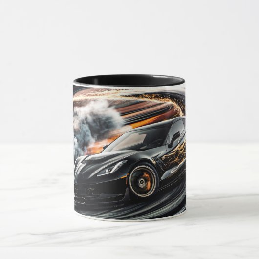 Hoge snelheid zwarte sportwagen driften mok (Midden)