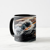 Hoge snelheid zwarte sportwagen driften mok (Voorkant links)