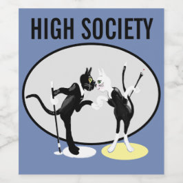 Hoge society katten in zwart-wit jurk wijn etiket