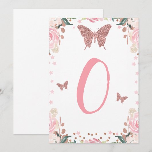 Hoge Stoel Roze Vlinder 1e Verjaardag Brief Kaart (Voorkant / Achterkant)