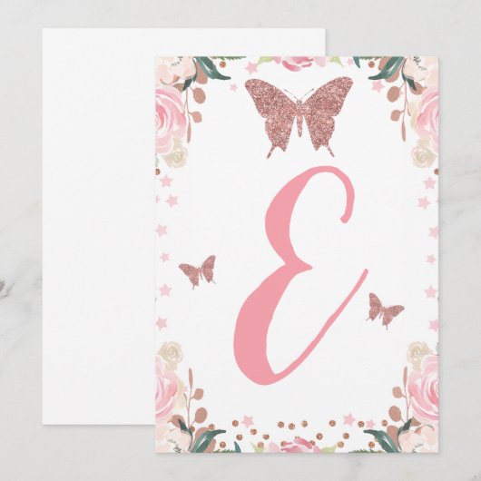 Hoge Stoel Roze Vlinder 1e Verjaardagsbrief 3e Kaart (Voorkant / Achterkant)