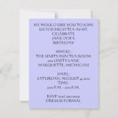 HOGE TEA BIRTHDAY PARTIJ INVITATIE ~ EZ2 AANGEPAST KAART (Achterkant)
