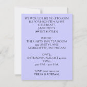 HOGE TEA SWEET 16 PARTIJINVITATIE ~ EZ2 AANGEPASTE KAART (Achterkant)