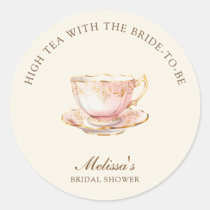 Hoge Thee Pastel Geel Gouden Bruidsdouche Ronde Sticker