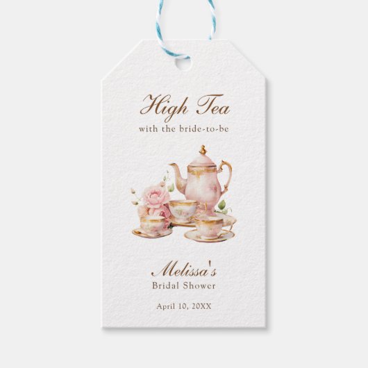 Hoge Thee Pastel Goud Bruidsfeest Cadeaulabel (Voorkant)