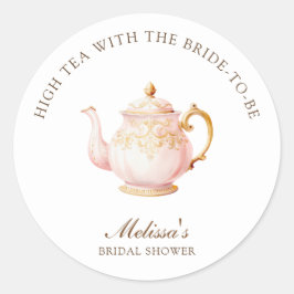 Hoge Thee Pastel Gouden Bruidsuitnodiging Ronde Sticker