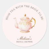 Hoge Thee Pastel Roze Gouden Bruidsdiner Ronde Sticker (Voorkant)