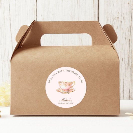 Hoge Thee Pastel Roze Gouden Bruidsdiner Ronde Sticker