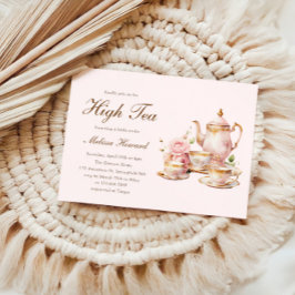 Hoge Thee Pastel Roze Gouden Bruidsdouche Kaart