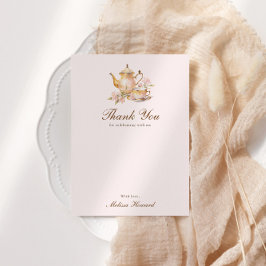 Hoge Thee Pastel Roze Gouden Bruiloftsborrel Bedankkaart