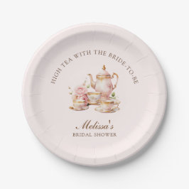 Hoge Thee Pastel Roze Gouden Bruiloftsdouche Papieren Bordje